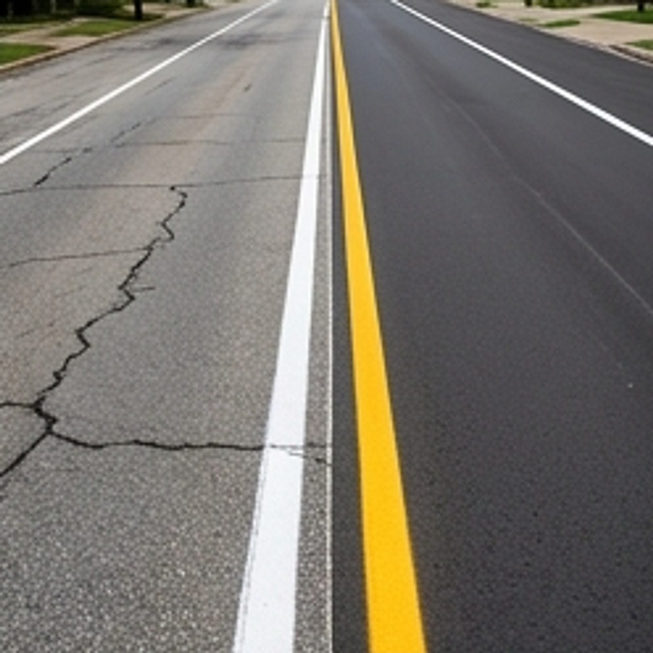 before and after of striped road